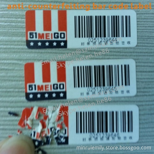 Custom Security Bar Code Labels,anti-counterfeiting Destructible Barcode Label Sticker 